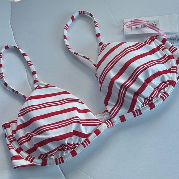 NWT Vineyard Vines Red & White Stipe Bikini Swim Top Size Medium - Picture 2 of 5